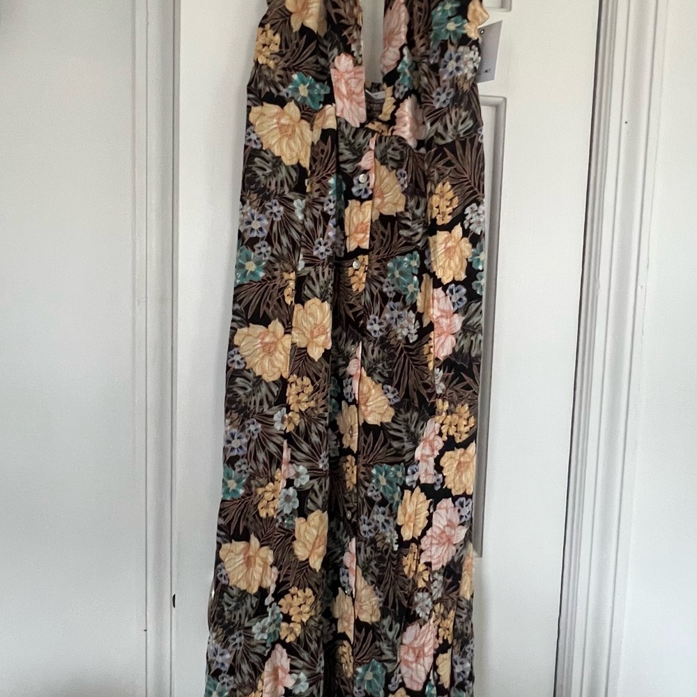 O'Neill Black Halter Maxi Dress with Yellow, Pink & Teal Floral Print